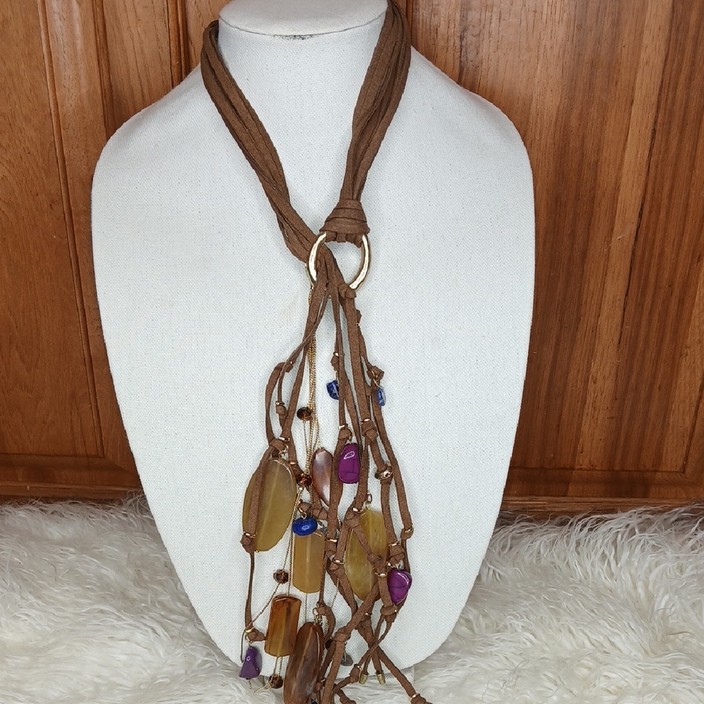 Chico's Brown Necklace with Multi-Color Beads